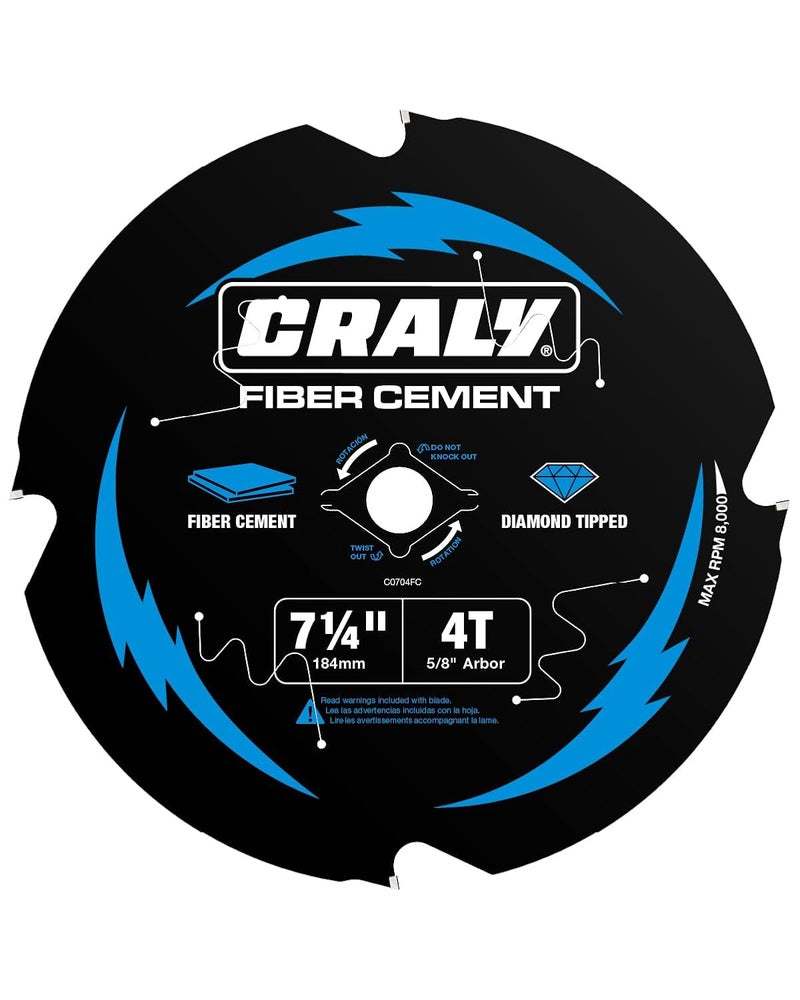 CRALY 7-1/4 Inch 4 Teeth Hardie Fiber Cement Circular Saw Blade, 5/8 Inch Arbor, Polycrystalline Diamond Tipped (PCD), Thin Kerf, Black Ice™ Coating, for Laminate Flooring(C0704FC) - Image 1
